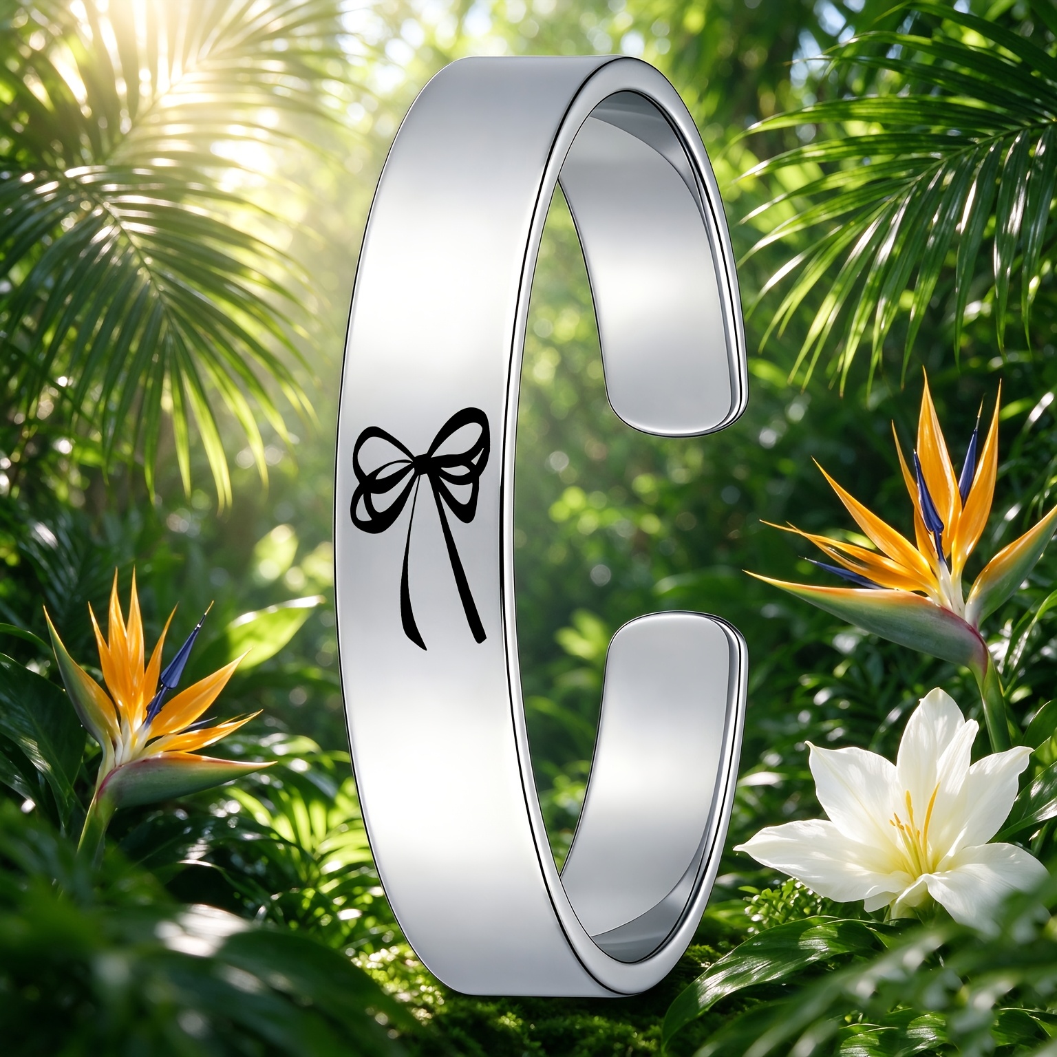 Women's Elegant Bow Pattern 304 Stainless Steel Open Bangle